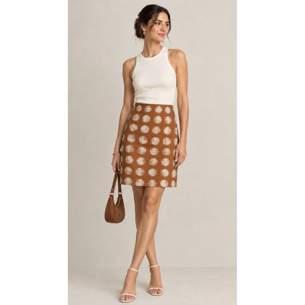 Maeve by Anthropologie Women’s Mustard Brown Corded Dots Pencil Skirt Size 4